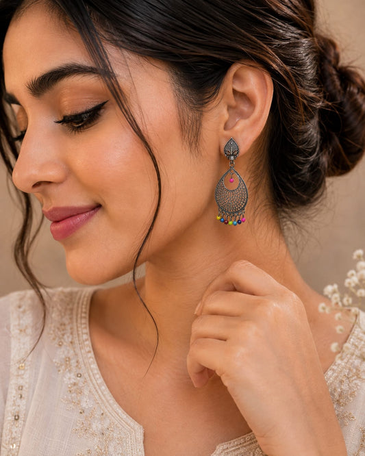 Antique Oxidised Pearl Mini Jhumka Earrings